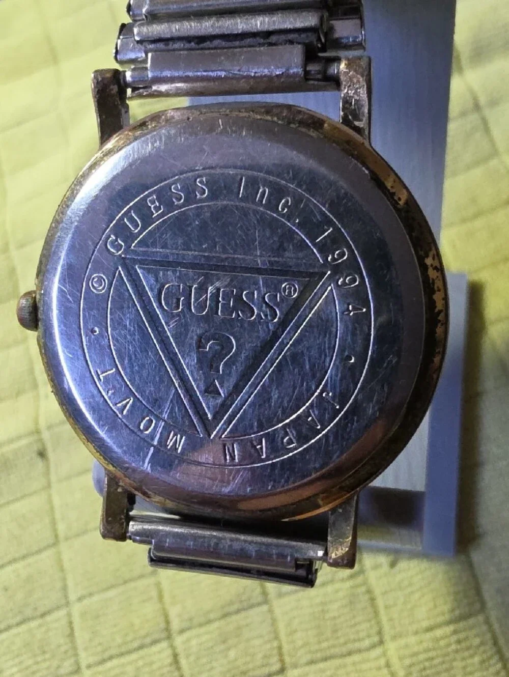 Vintage GUESS 90's Gold Tone Puzzle Dial Watch with Silver Band - Works